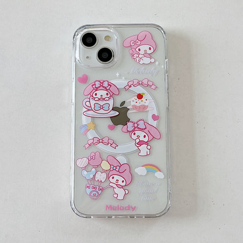 Cute Cartoon Sanrio Magnetic Bracket for Apple 15promax Phone Case Couple IPhone14 New 15pro Niche 11 Female 13 Anti-fall 12 Silicone 14pro All-inclusive Protective Case.