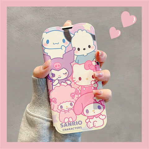 Suitable for Apple 14promax Phone Case IPhone 13 Flip Cartoon Sanrio 11 Korean Style New 12 Cute Women's 14 Internet Celebrity Super Hot 13 Pro Full Package Anti Drop 12 Pro Phone Case