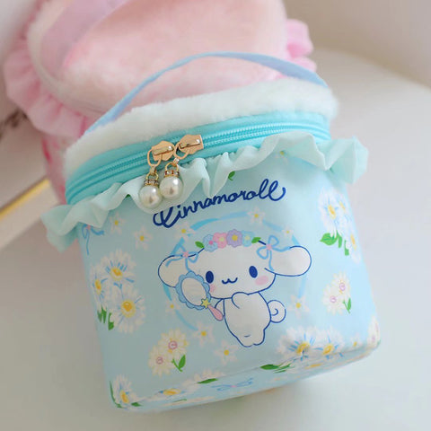 Sanrio Flower Ruffle Edge Portable Makeup Case Portable Bucket Bag