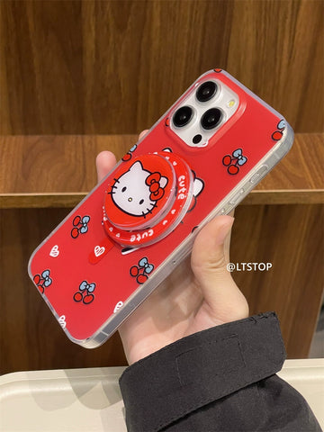 Simple Sanrio Cherry Hellokitty Magnetic Bracket Cute Sanrio iPhone Case Full Body Protective Case For IPhone 11-15 Pro Max