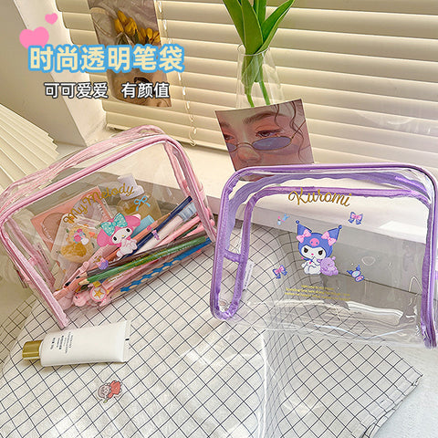 New Sanrio Cartoon Transparent Pencil Bag Waterproof Travel Wash Bag Large Capacity Portable Makeup Bag