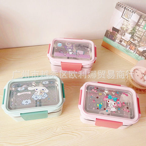 New Cartoon Stainless Steel Double Layer Lunch Box Anti scalding Portable Divided Insulated Lunch Box