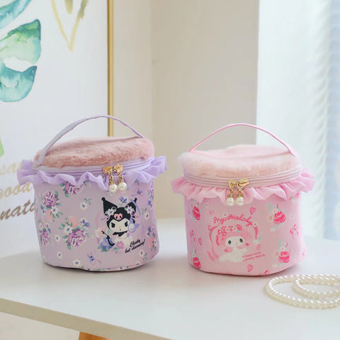 Sanrio Flower Ruffle Edge Portable Makeup Case Portable Bucket Bag