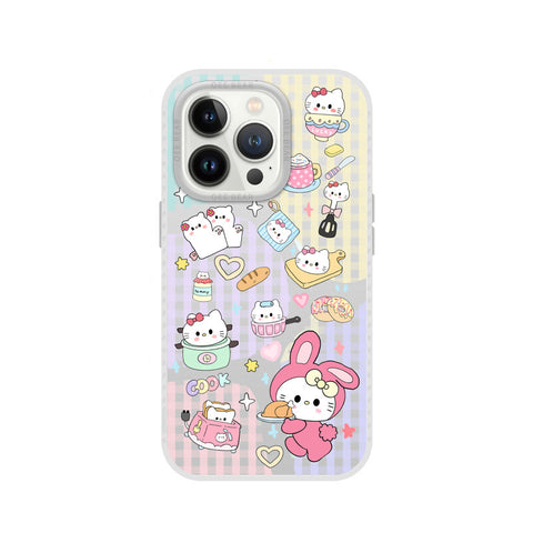 Plaid Sticker KT Cat Cute Sanrio iPhone Case Full Body Protective Case For IPhone 11-15 Pro Max