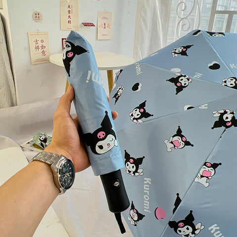 Sanrio Kuromi Girls Fully Automatic Sun Umbrella Sunshade Umbrella Sunny Umbrella Folding Black Gel Sun Protection and UV Protection