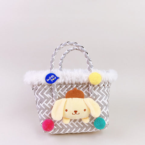 Sanrio Doll twill color-blocking woven vegetable basket handbag