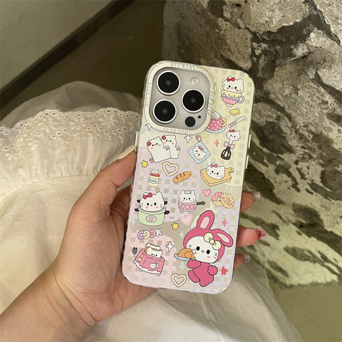 Plaid Sticker KT Cat Cute Sanrio iPhone Case Full Body Protective Case For IPhone 11-15 Pro Max