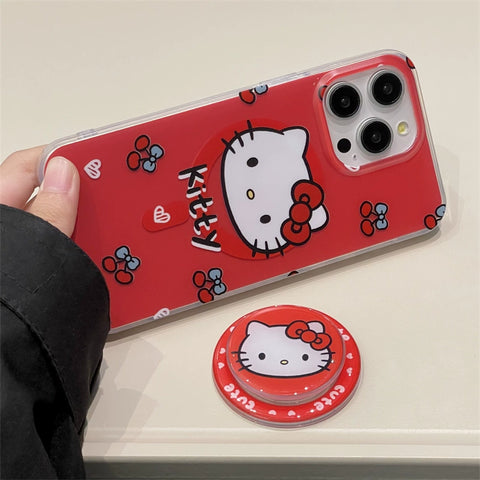 Simple Sanrio Cherry Hellokitty Magnetic Bracket Cute Sanrio iPhone Case Full Body Protective Case For IPhone 11-15 Pro Max