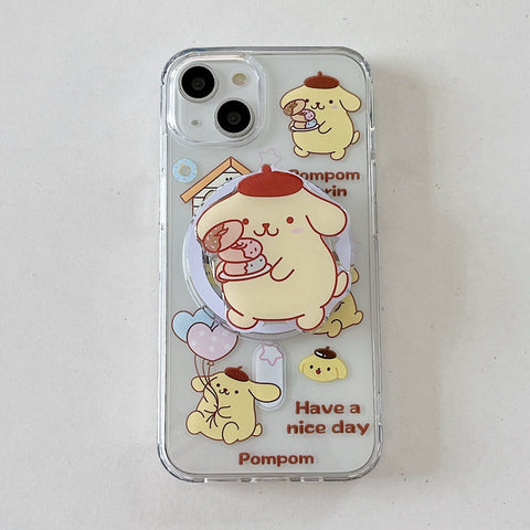 Cute Cartoon Sanrio Magnetic Bracket for Apple 15promax Phone Case Couple IPhone14 New 15pro Niche 11 Female 13 Anti-fall 12 Silicone 14pro All-inclusive Protective Case.