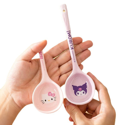 HelloKitty Long Handled Spoon Ceramic Children's Eating and Drinking Spoon Extended Spoon Design Cute Instagram