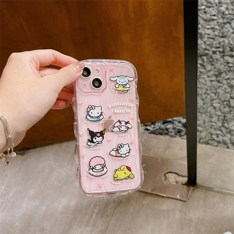 Summer Pink Swimming Cartoon Sanrio iPhone Case Full Body Protective Case For IPhone 11-15 Pro Max