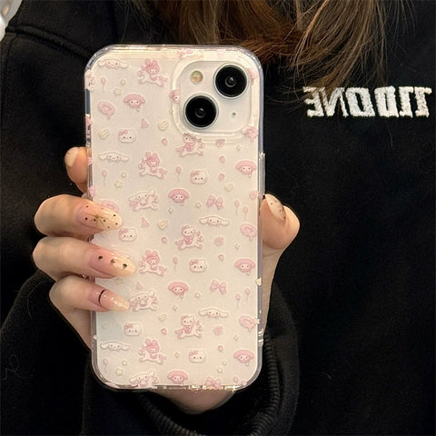 Cute Cartoon Sanrio My Melody Hello Kitty Unicorn Bracket for Apple 15 Mobile Phone Case Pendant Japan and South Korea Ins Wind Girl IPhone14promax13 Anti-fall 12/11 Protective Cover.