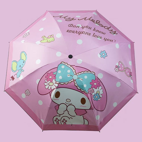 Wholesale of Spot Sanrio Kuromi Black Glue Dual-purpose Sunny Umbrellas, Folding Black Glue Cartoon Sun Umbrellas, Children's Umbrellas