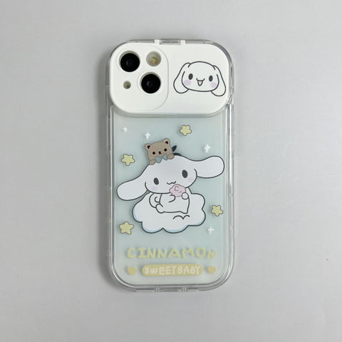 Sanrio Pom Pom Purin&Cinnamon Soft iPhone Cases with Mirror Suitable for iPhone 7P-14 Pro Max