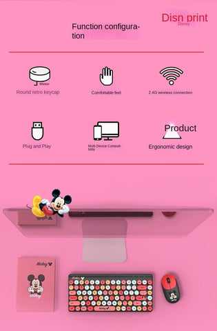 Disney Keyboard and Mouse Set Wireless Office Home Games Computer Keyboard and Mouse LF85