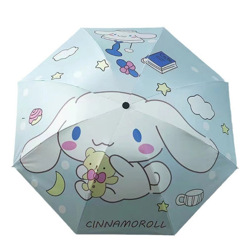 Wholesale of Spot Sanrio Kuromi Black Glue Dual-purpose Sunny Umbrellas, Folding Black Glue Cartoon Sun Umbrellas, Children's Umbrellas