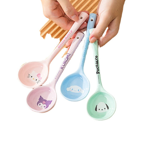 HelloKitty Long Handled Spoon Ceramic Children's Eating and Drinking Spoon Extended Spoon Design Cute Instagram