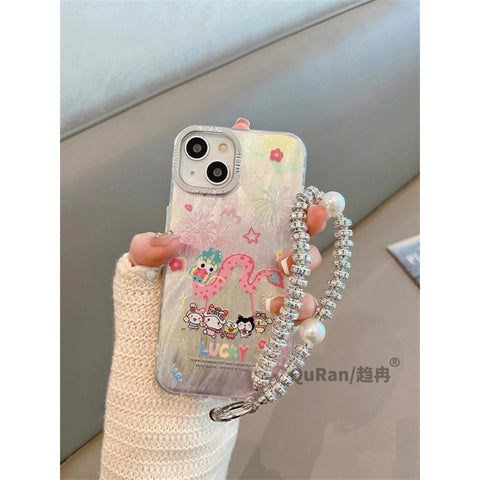 Hello Kitty Dragon Dance Wristband Hard Shell Apple Mobile Phone Case Kuromi My Melody Sanrio iPhone Case Full Body Protective Case For IPhone 11-15 Pro Max