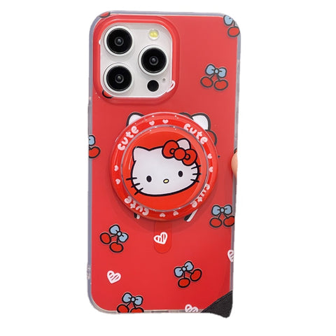 Simple Sanrio Cherry Hellokitty Magnetic Bracket Cute Sanrio iPhone Case Full Body Protective Case For IPhone 11-15 Pro Max