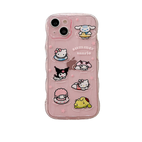 Summer Pink Swimming Cartoon Sanrio iPhone Case Full Body Protective Case For IPhone 11-15 Pro Max