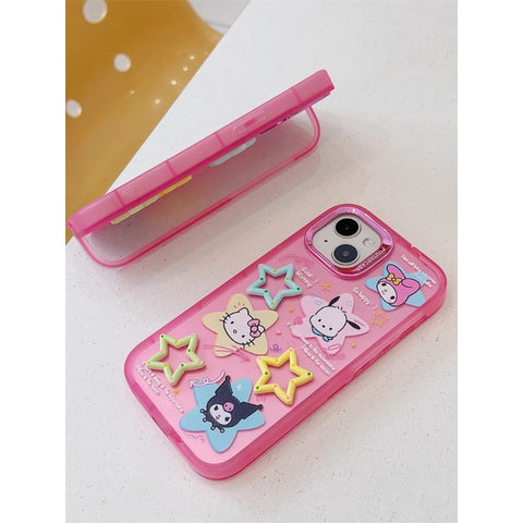 Cute Cartoon Sanrio Applies Apple 15 Mobile Phone Case Iphone14promax New 15pro Female 13pro Invisible Bracket 12pro Online Celebrity All-inclusive Anti-fall Protective Cover Soft Shell Tide.