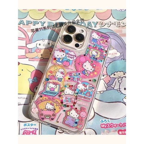 Handmade Drip Glue Cute Hello Kitty Cute Sanrio iPhone Case Full Body Protective Case For IPhone 11-15 Pro Max