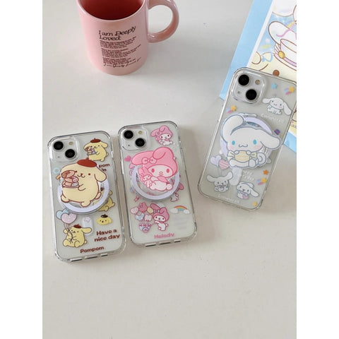 Cute Cartoon Sanrio Magnetic Bracket for Apple 15promax Phone Case Couple IPhone14 New 15pro Niche 11 Female 13 Anti-fall 12 Silicone 14pro All-inclusive Protective Case.