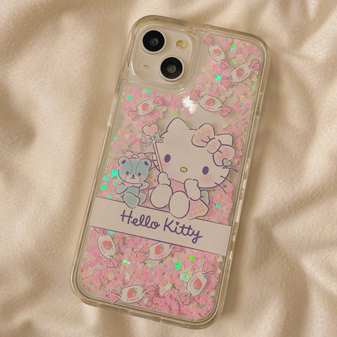 Sanrio Hello Kitty Hard iPhone Glitter Cases with Liquid Suitable for iPhone 11-14 Pro Max