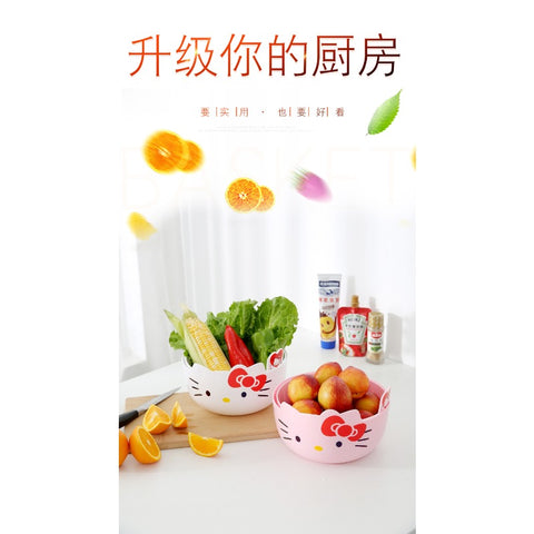 Cute Cartoon Kitchen Double-layer Vegetable Washing Basin, Drainage Basket, Multifunctional Rice Washer, Rice Sieve, Fruit Plate, Vegetable Basket