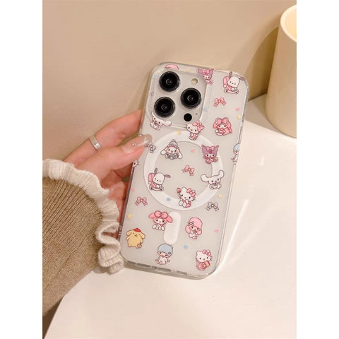 Double-layer Magnetic Stand Protective Case Cute Sanrio iPhone Case Full Body Protective Case For IPhone 11-15 Pro Max