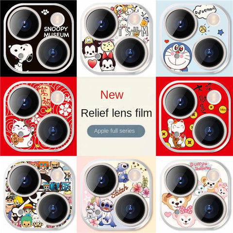 Apple 15 Cartoon Embossed Lens Film IPhone 11 Rear Camera Lens Sticker 14 ProMax Protective Ring Kulomi