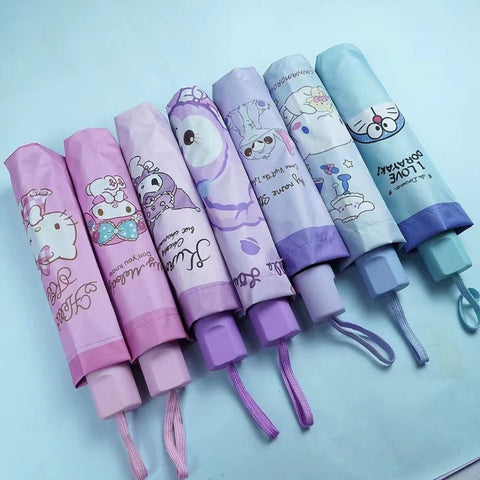 Wholesale of Spot Sanrio Kuromi Black Glue Dual-purpose Sunny Umbrellas, Folding Black Glue Cartoon Sun Umbrellas, Children's Umbrellas