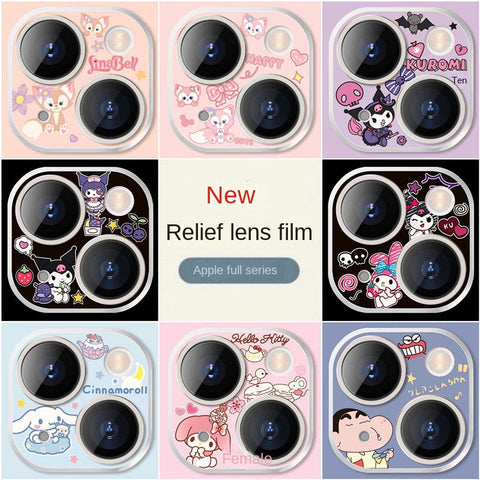 Apple 15 Cartoon Embossed Lens Film IPhone 11 Rear Camera Lens Sticker 14 ProMax Protective Ring Kulomi