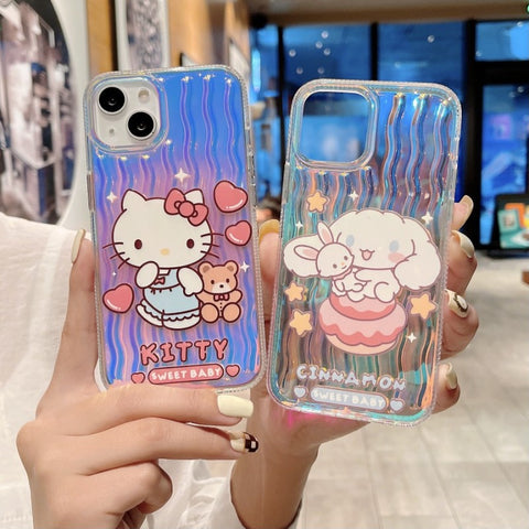 Japan and South Korea Cartoon Sanrio Colorful Laser Sanrio iPhone Case Full Body Protective Case For IPhone 11-15 Pro Max